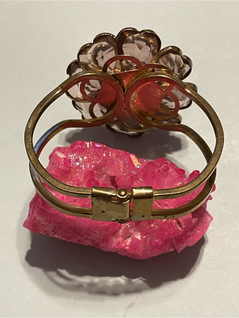 Vintage Heart Gold Tone Statement Flower Clamper Bracelet #9373 - Picture 3 of 8